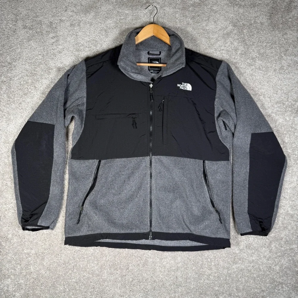 The North Face Denali Polartec Fleece Jacket Mens L Grey Black Full Zip NF0A3XAU